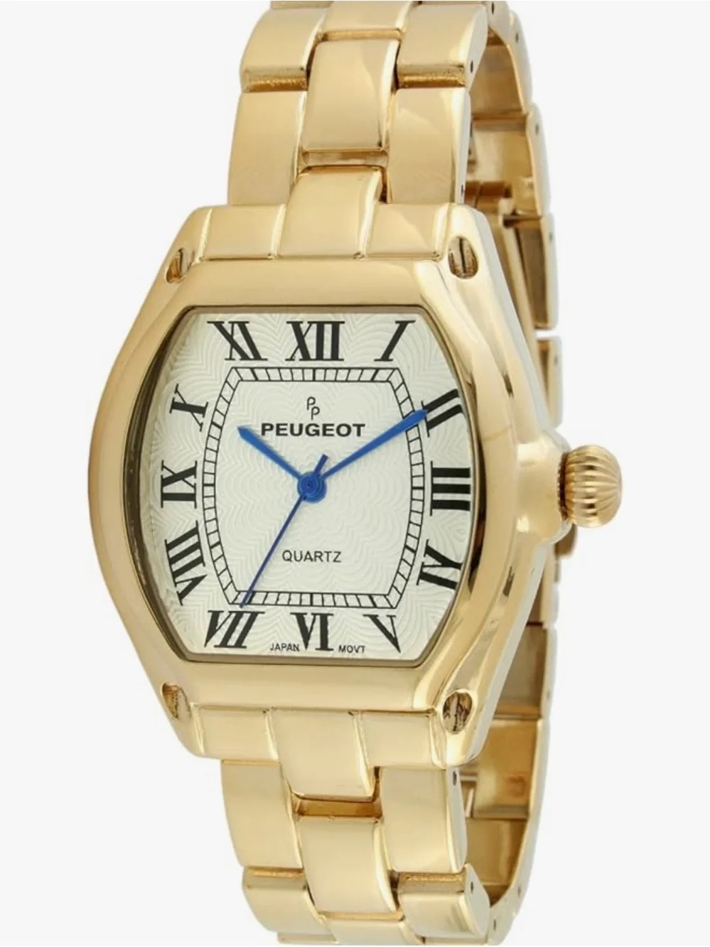 Peugeot GoldTone Tank Women’s Roman Numeral Bracelet Dress Watch Luxury Inspired